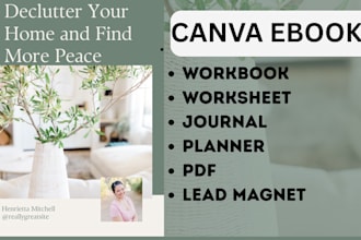 design custom worksheets, journals, ebook, digital planner and notebook in canva