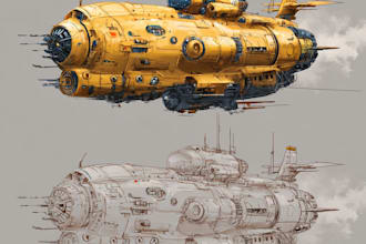 do design spaceship sci fi illustration and sci fi art in unique style