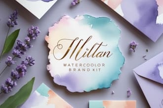 design a watercolor logo and brand kit