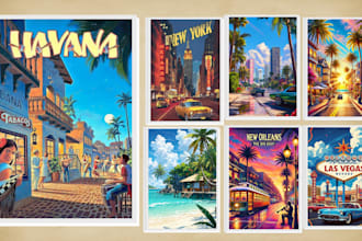 design vintage retro travel posters art deco flyers and vector illustrations