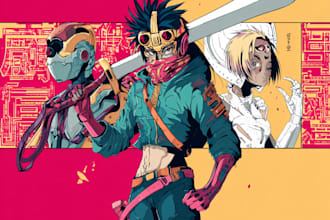 draw cyberpunk pop art anime characters