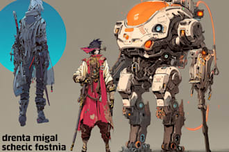 draw sci fi , cyberpunk , mecha, fantasy character design