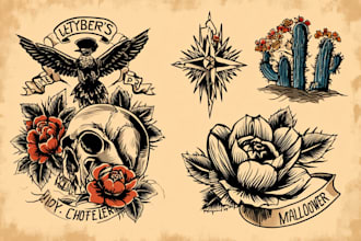 draw american traditional tattoo unique design by request