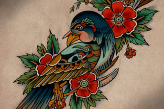 make old school or traditional style tattoo logo design