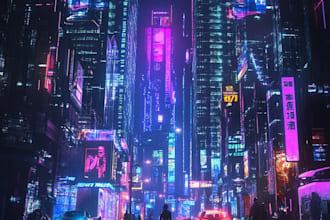 draw illustration of futuristic cyberpunk city