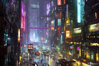 draw a cyberpunk futuristic city art