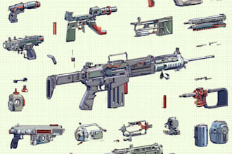 design weapon, device, and auto parts vector art illustration