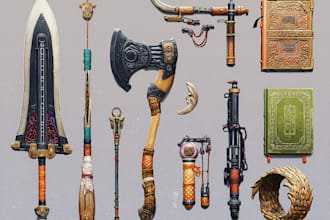 design creative concept art of weapons and items