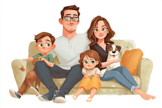 draw a professional disney family portrait