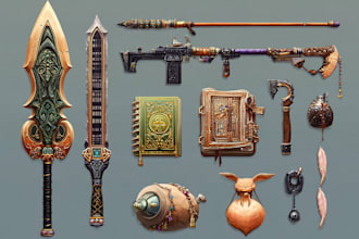 design creative concept art of weapons and items
