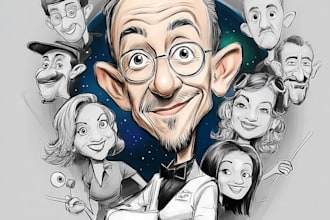 draw group cartoon, caricature based on your photo