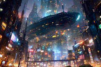 draw background art futuristic cyberpunk night city illustration