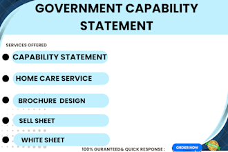 design government capability statement, brochure design, sell sheet, logo design