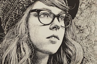 create a portrait print linocut style digital art