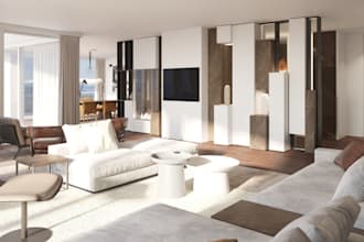 render 3d residence interior layout, tiles room decor, loft home, rooftop design