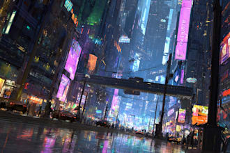 draw a cyberpunk futuristic city art