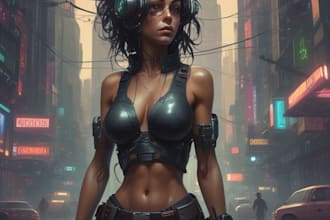 design cyberpunk and fantasy character splash art