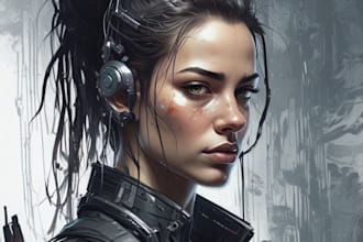 draw fantasy, sci fi, cyberpunk character art for you