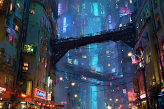 make a cyberpunk futuristic city art