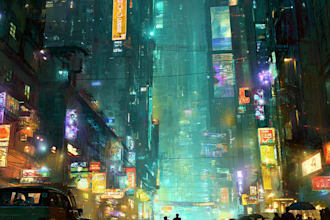 do a cyberpunk futuristic city art