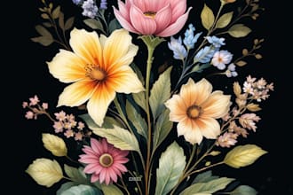 draw botanical vector illustration of plants and flowers