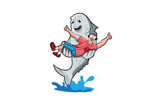 design unique fish holding man logo
