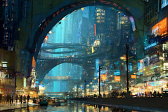 do a cyberpunk futuristic city art