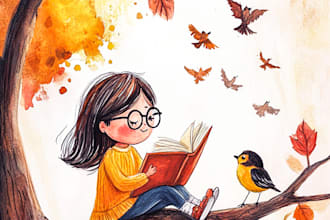 do whimsical children story book illustration, children storybook illustration