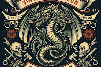 design high quality vintage dragon logo with t shirt design