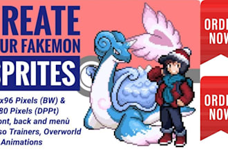 create, draw, design custom or unique pokémon or fakemon pixel art sprites