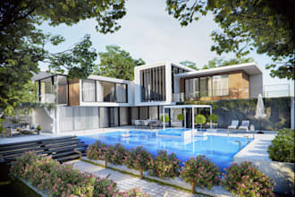 craft 3d massive villa, luxury hotel exterior,cgi lounge,3d rooftop,8k rendering