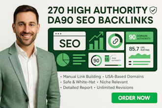 270 high authority da90 SEO backlinks USA link building