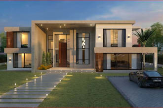 redesign 3d modern villa exterior, cgi rendering outdoor patio,landscape,3ds max