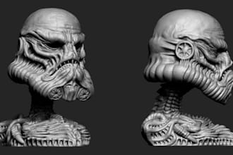 model 3d mask, 3d helmet, cosplay amour, sculpt 3d character face for 3d print