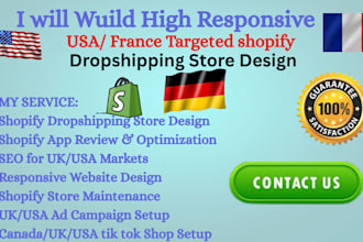 do german,france, australia,USA,spanish,shopify dropshipping store via auto ads
