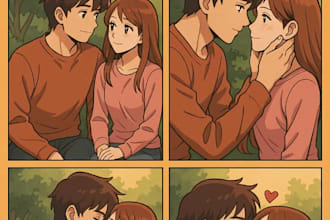 create unique webtoon or manga style romantic scenes or couple comics