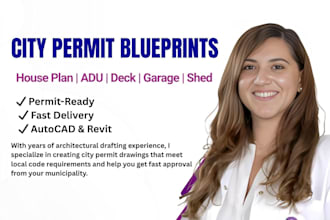 draw city permit blueprints for house plans, adu, deck, garage, and shed