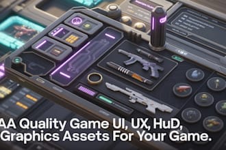 design aaa quality assets game ui ux, graphics art hud assets for your game