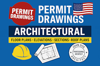 draw stamped architectural floor plans, elevation, section, roof, and site plans