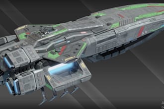 create high quality of spaceship vehicle nodel, hard surface, 3d ship stl