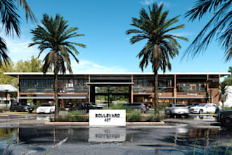 craft 3d retail center,warehouse,department store,3d parking lot rendering,plaza