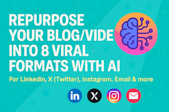 repurpose your video, blog, or podcast into 6 to 8 social posts using genai