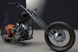 model 3d custom chopper bike with springer fork, wider rear tire, custom model