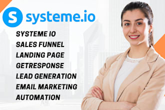 create systeme io sales funnel, system io landing page, website, getresponse VA
