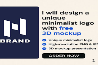 design a unique minimalist logo with free 3d mockup