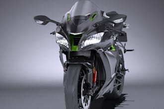mockup 3d motorcycle, automotive render,bodywork sculpture,3d handlebar,kawasaki