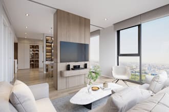 do ikea airbnb interior design, ikea kitchen, 3d living room bedroom, rendering