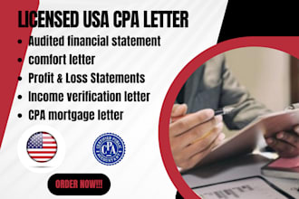 prepare and sign US CPA letter financial profit and loss financial statement