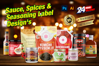 design jar label, sauce label, spice, seasoning and honey label design