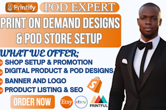 etsy shopify print on demand setup with printify printful gelato and SEO listing